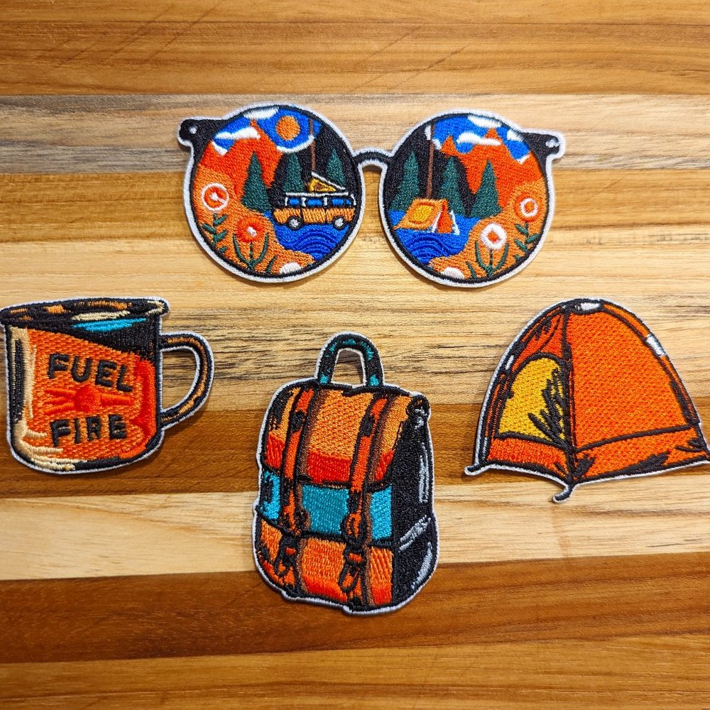 Let's Go Camping!!! Fun and Colorful Iron On Patches (Pack of 4)